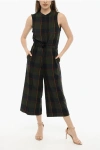 Woolrich Plaid Check Wool Blend Gauze Jumpsuit With Drawstring Waist