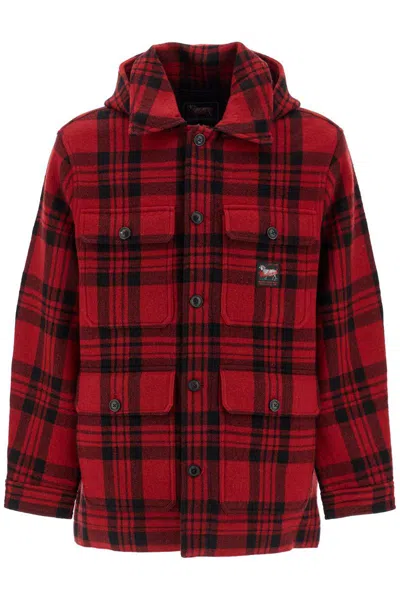 Woolrich Plaid Hooded Jacket In Red