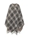 Woolrich Checked Fringed Cape In Grey