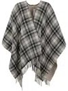 Woolrich Checked Fringed Cape In White Hunting
