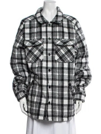 Pre-owned Woolrich Plaid Print Coat In Black