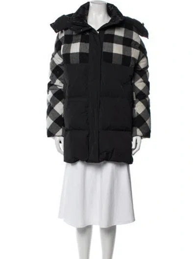 Pre-owned Woolrich Plaid Print Down Coat In Black