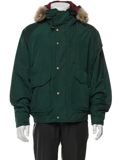 Pre-owned Woolrich Plaid Print Parka In Green