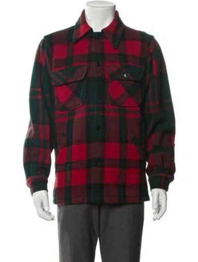 Pre-owned Woolrich Plaid Print Trucker Jacket In Red