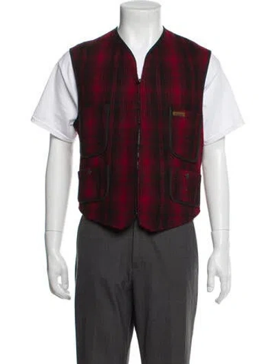 Pre-owned Woolrich Plaid Print Vest In Burgundy