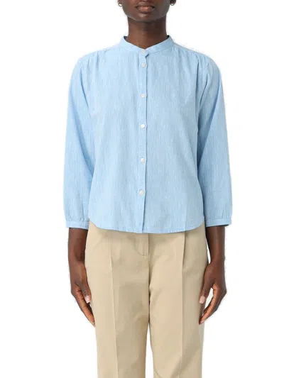 Woolrich Pleated Buttoned Shirt In Clear Blue