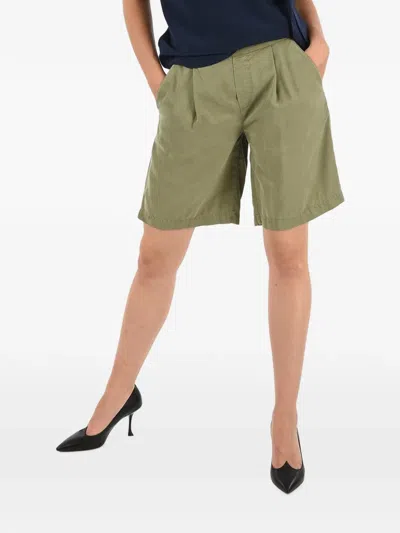 Woolrich Pleated Elastic-waist Shorts In Green