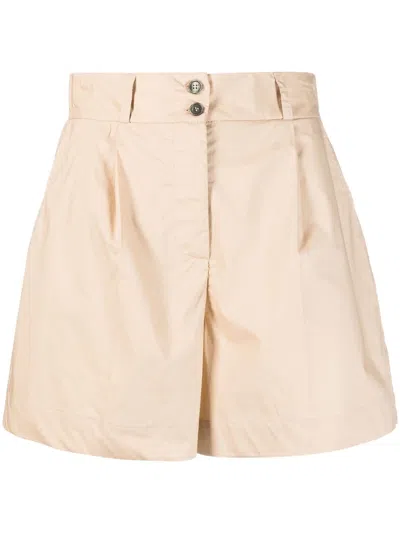 Woolrich Pleat-detail High-waisted Shorts In Neutrals