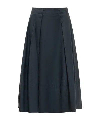 Woolrich Pleated Poplin Maxi Skirt In Blue