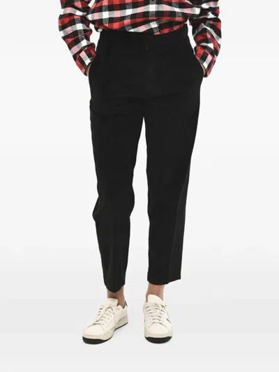 Woolrich Pleated Ribbed Trousers In Black