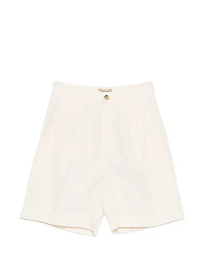 Woolrich Linen Blend Shorts Front Pleats Pockets Beltloops In White