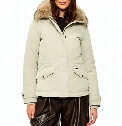 Woolrich Plush Fur-trimmed Down Jacket With Concealed Closure In Neutral