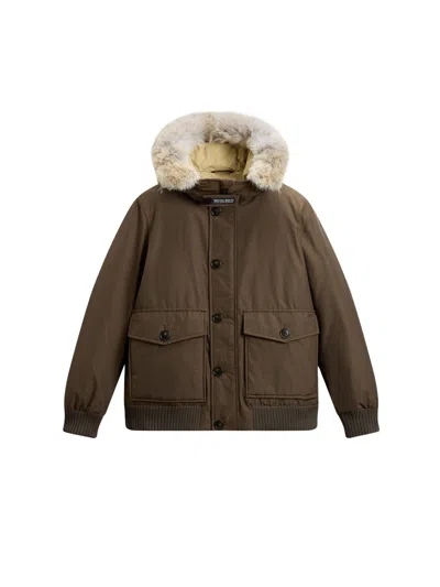 Woolrich Polar Bomber With Removable Fur Dark Green