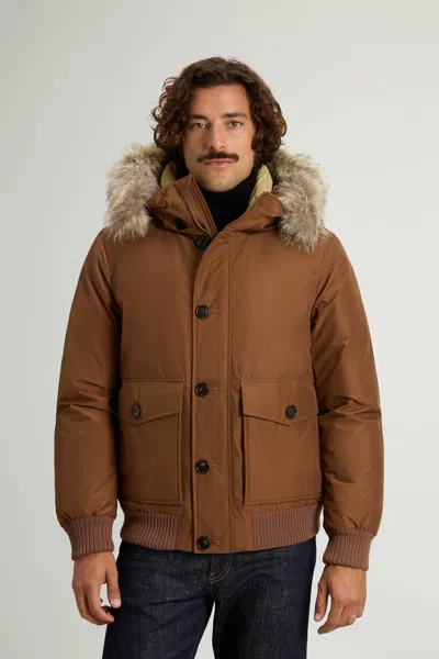 Woolrich Polar Detachable Fur Bomber Jacket In Brown