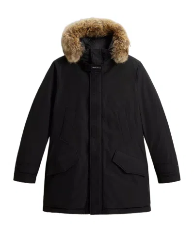 Woolrich Polar Parka In Ramar Cloth With High Collar And Fur Trim In Black