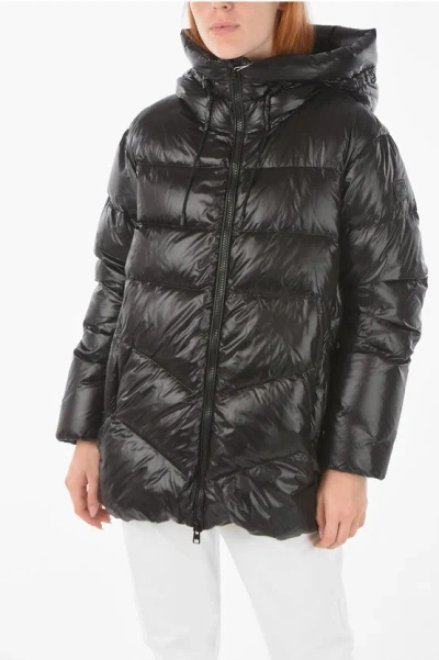 Woolrich Polished Fabric Packable Birch Down Jacket With Hood In Black