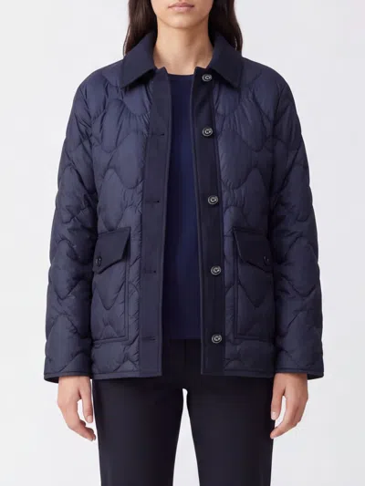 Woolrich Polyester Down Jacket With Classic Collar And Patch Pockets In Blue