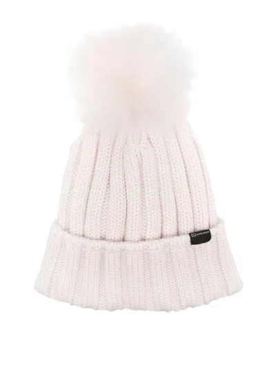 Woolrich Logo-patch Wool Beanie In Blanco