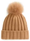 Woolrich Pompom Virgin Wool Beanie In Brown