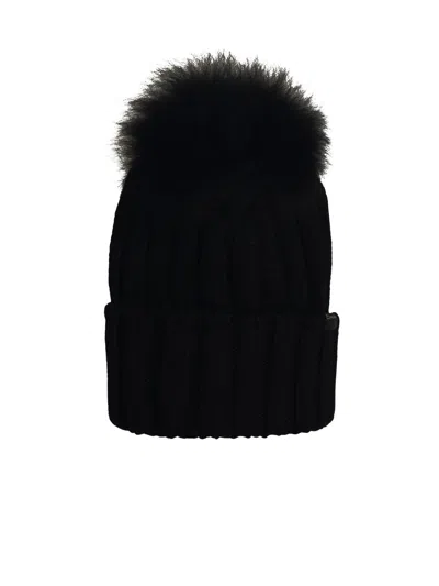 Woolrich Pon Pon Black Virgin Wool Beanie