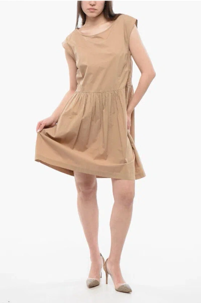 Woolrich Popeline Cotton Sleeveless Dress In Beige