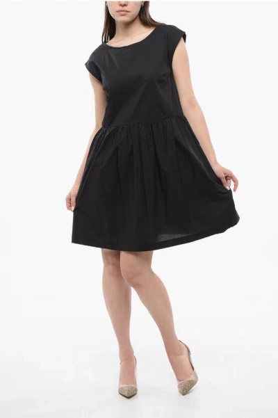Woolrich Popeline Flared Midi Dress In Black