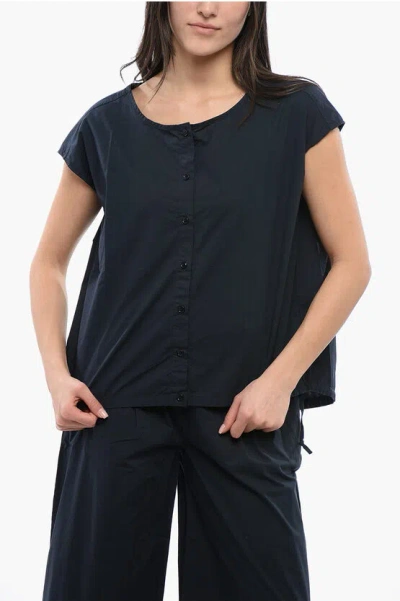 Woolrich Popeline Sleeveless Shirt With Drawstringed Hem In Black