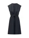 Woolrich Poplin Dress With Belted Waist And Cap Sleeves
