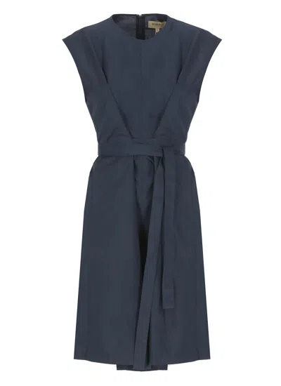 Woolrich Poplin Belted Dress In Blue