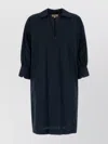 Woolrich Poplin Dress With 3/4 Sleeves And Collar In Blue