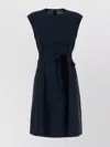 Woolrich Poplin Dress With Belted Waist And Cap Sleeves In Blue