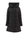 Woolrich Padded Hooded Mid-length Jacket With Structured Silhouette In Black