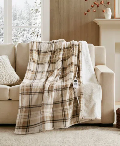 Woolrich Print Plush To Sherpa Heated Throw, 50" X 60" In Brown
