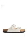 Woolrich Leather Sandals Two Strap Flat Sole In Neutral