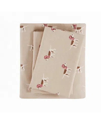Woolrich Cotton Flannel 4-piece California King Sheet Set Bedding In Tan Dog