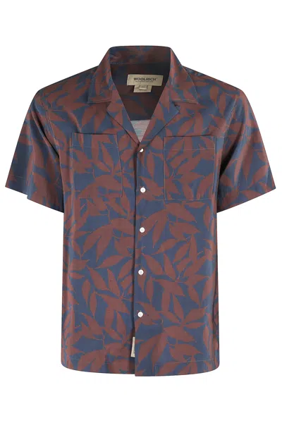 Woolrich Printed Rayon Camp Shirt In Blue Leaf