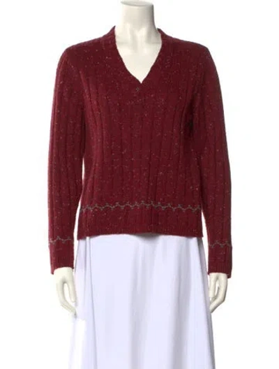 Pre-owned Woolrich Printed V-neck Sweater In Burgundy