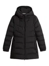 Woolrich Quilted Black Down Coat With Adjustable Hood In Black