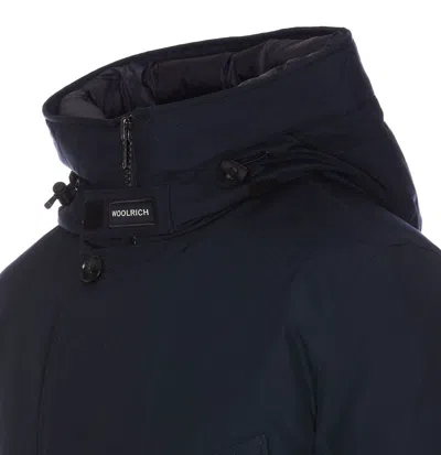 Woolrich Arctic Button-up Hooded Down Jacket In Mlb Melton Blue