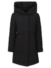 Woolrich Padded Hooded Mid-length Jacket With Structured Silhouette In Black