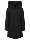 Woolrich Padded Hooded Mid-length Jacket With Structured Silhouette In Black