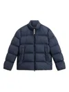 Woolrich Puffy Silhouette Coat With High Collar And Side Pockets In Blue