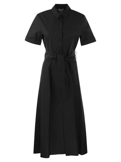 Woolrich Pure Cotton Poplin Chemisier Dress In Nero