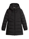Woolrich Quilted Black Down Coat With Adjustable Hood In Black