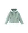 Woolrich Hooded Chevron-quilted Puffer Jacket In Green