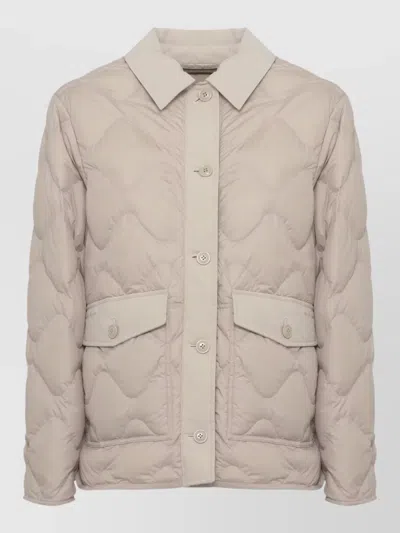 Woolrich Quilted Down Jacket Long Sleeves Flap Pockets In Neutral