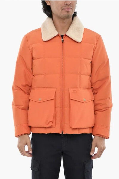 Woolrich Quilted Duster Blizzard Down Jacket With Faux Fur Collar In Orange
