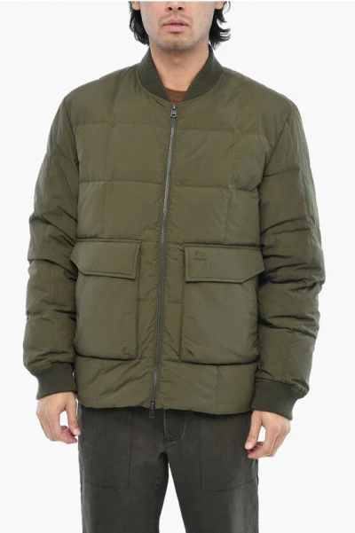 Woolrich Quilted Heritage Terrain Down Jacket With Patch Pockets In Green