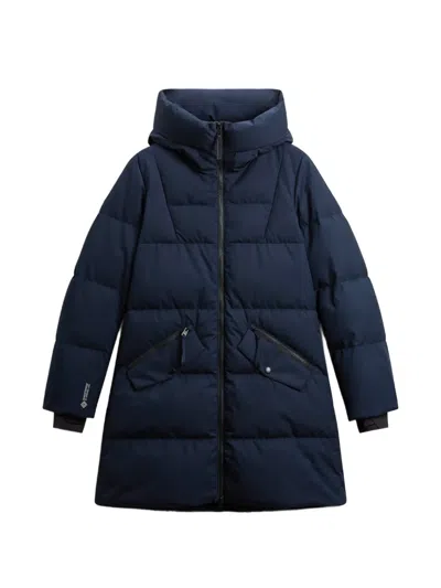 Woolrich Quilted Hooded Coat In Blue