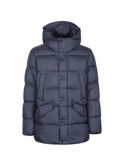 Woolrich Quilted Hooded Coat In Blue